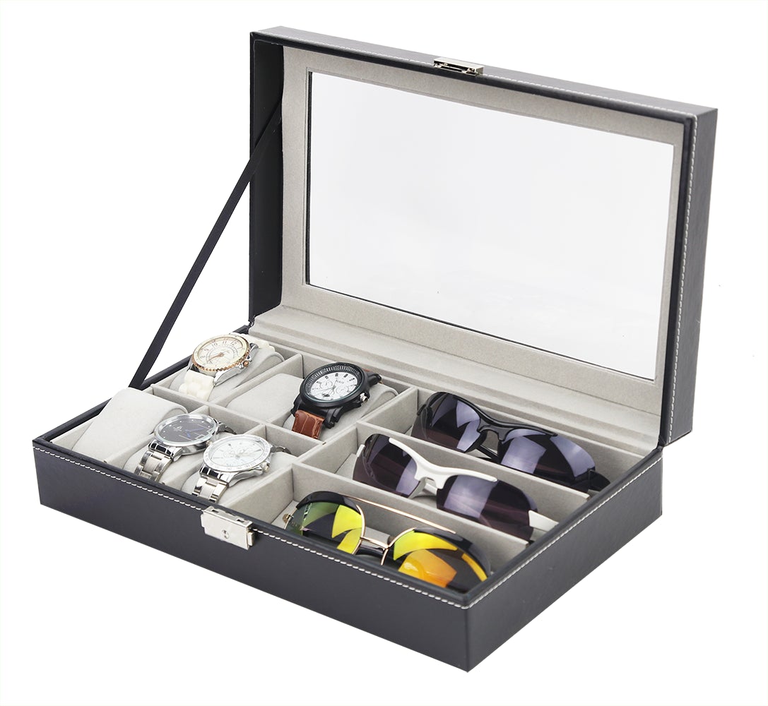 6+3 Grid Watch Sunglass Eyeglasses Display Box Case Storage Organizer