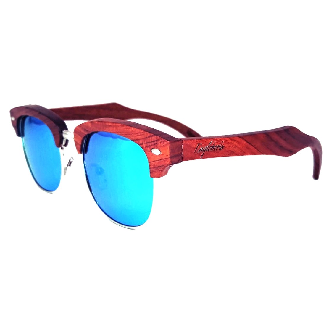 100% Real Brazilian Pear Wood Sunglasses With Ice Blue Lenses and