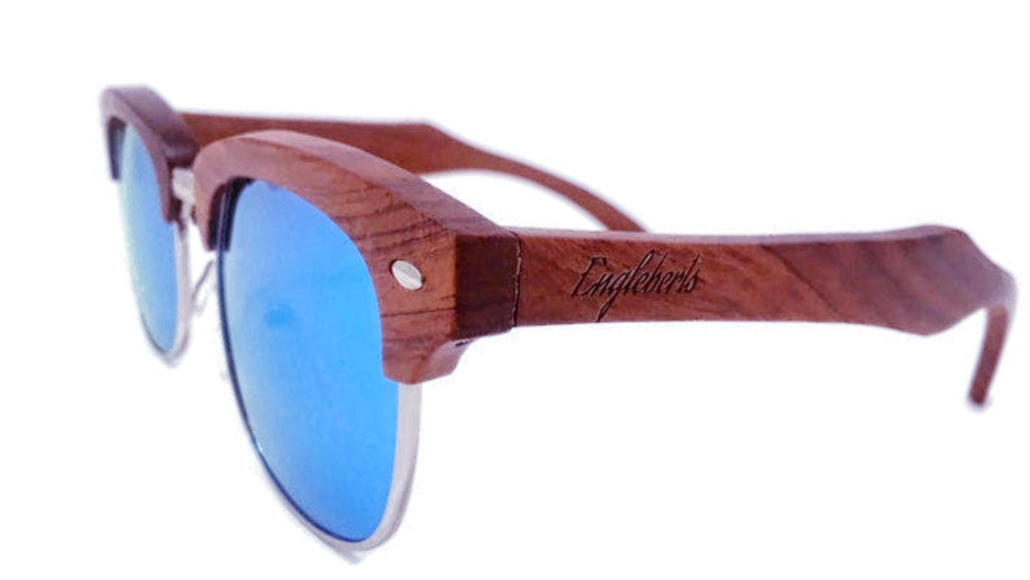 100% Real Brazilian Pear Wood Sunglasses With Ice Blue Lenses and